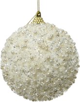 Decoris Kerstbal - Foam Met Kralen - Wolwit - Ø 8 cm