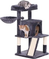Luxe Katten Krappaal Met Kattenhuisje Hangmat Mand & Uitzicht Plateaus - Activity Center - Krappaal Klimboom Klimpaal - 96 CM Hoog - Grijs