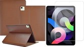 iPad Air 2020 Hoes - iPad Air 2022 Hoes - 10.9 inch - Leren Book Case Cover Bruin - Tempered Glass Screenprotector