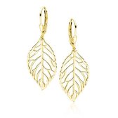 Joy|S - Zilveren blad oorbellen massief 46 x 16 mm - 18k goudplating - leverback sluiting