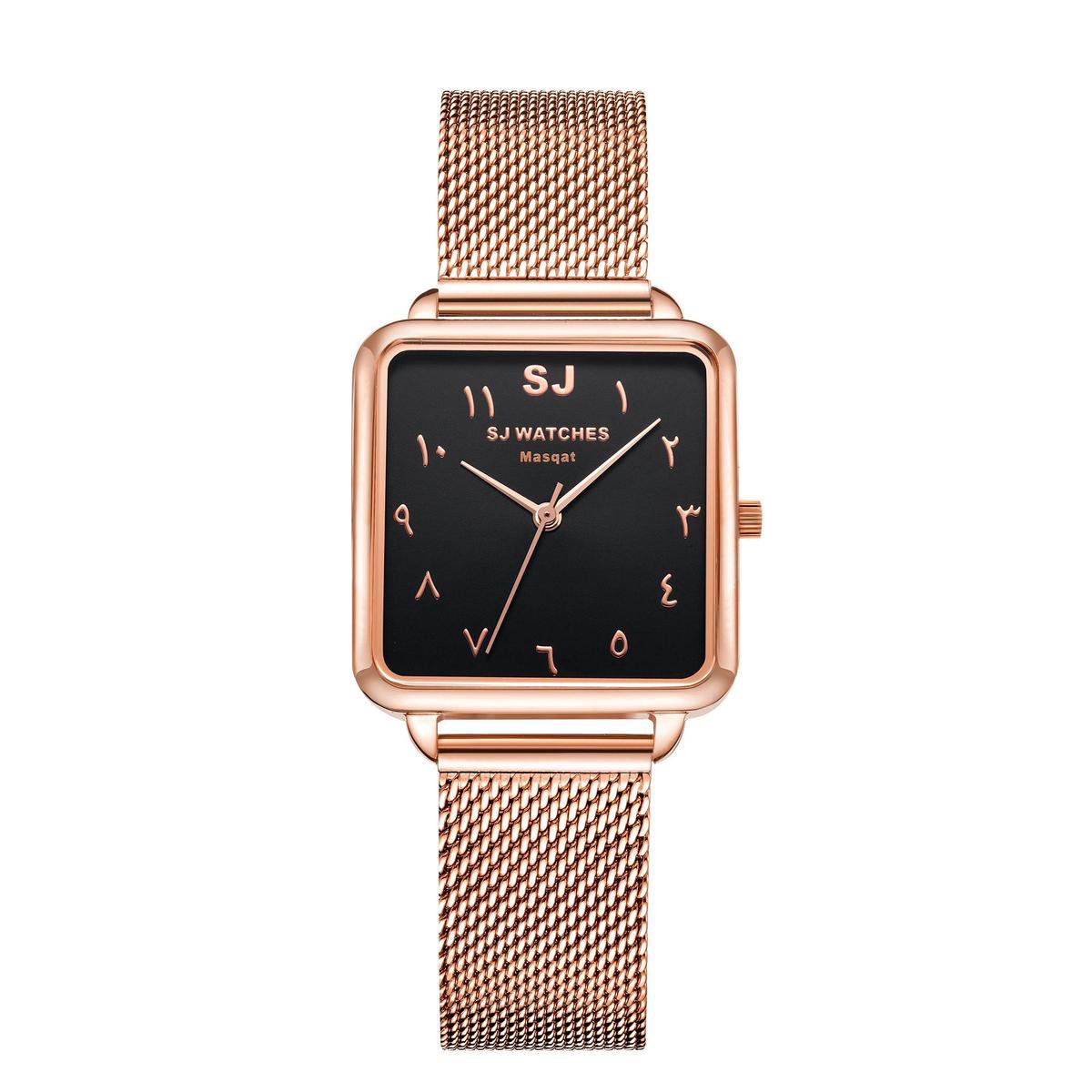 SJ WATCHES Masqat horloge dames Roségoud vierkant - horloges voor vrouwen 28.5mm Arabische cijfers - Vierkante horloge