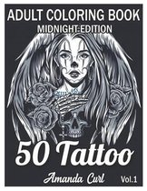 50 Tattoo Adult Coloring Book Midnight Edition