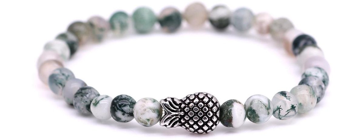 FortunaBeads Piney Tree Agate Armband Heren – Wit/Groen – Large 20cm