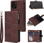 Luxe Telefoonhoesje voor Apple iPhone 12 Mini | Hoogwaardig Leren Bookcase | Lederen Wallet Case | Luxe Uitstraling | Pasjeshouder 6 stuks | Portemonnee | Rits | Bruin