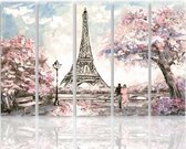 Schilderij , Eiffeltoren in de Lente , Multikleur ,4 maten , 5 luik , wanddecoratie , Premium print , XXL