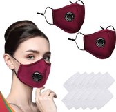 2 stuks Herbruikbare Mondkapje - Valve mondmasker Rood met 4 stuks vervangbaar  filters