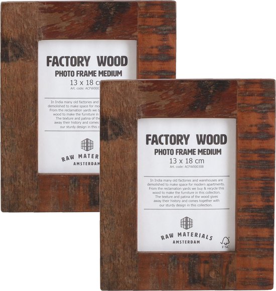 Raw Materials Factory Fotolijst - Set van 2 - 23x28 cm - Gerecycled hout - Moederdag - Cadeau