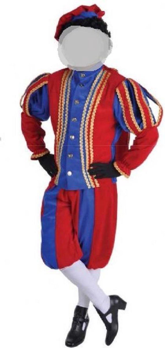 Hoofdpiet kostuum fluweel rood/blauw mt L