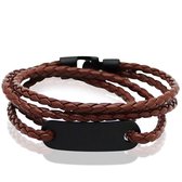 LGT Jewels Wrap armband Bruin Gevlochten leer Schuifgesp - 19.5cm