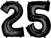 Ballon Cijfer 25 Jaar Zwart Verjaardag Versiering Zwarten Helium Ballonnen Feest Versiering 86 Cm XL Formaat Met Rietje