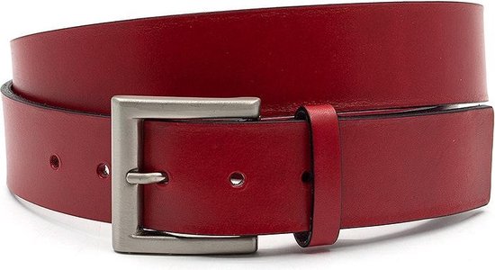 JV Belts Jeansriem rood - heren en dames riem - 4 cm breed - Rood - Echt Leer - Taille: 115cm - Totale lengte riem: 130cm