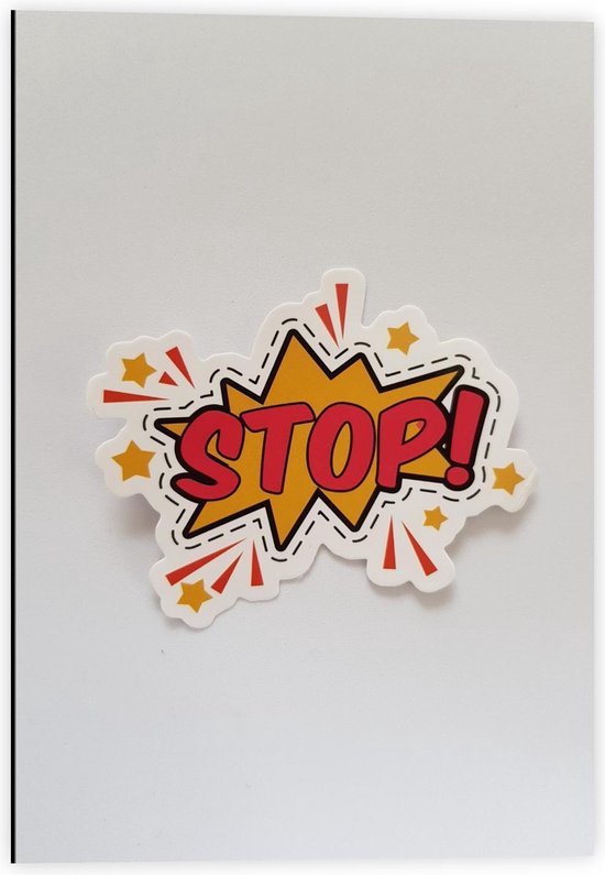 Dibond - ''Stop!'' Bordje rood/geel - 40x60cm Foto op Aluminium (Met Ophangsysteem)