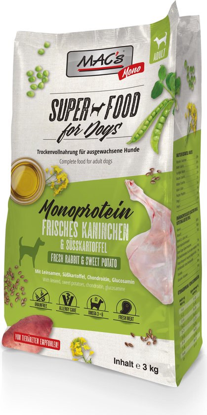 MAC's Superfood Hondenvoer Droogvoer - Hondenbrokken Mono Konijn - 3kg