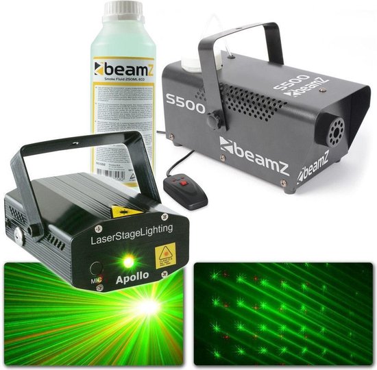 Foto: Disco set beamz metalen 500w rookmachine met rood groene laser