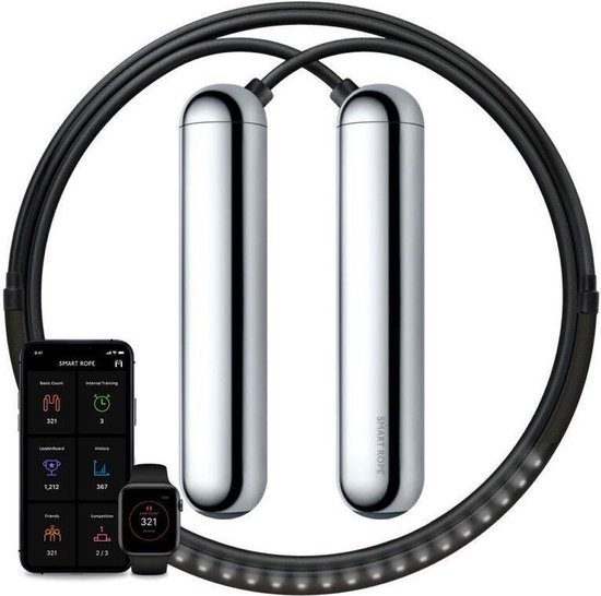 SmartRope LED Chrome - Springtouw met Mobiele App - Fitness springtouw met teller - Verstelbaar springtouw - Touwtje springen - Skipping rope - Touwtje springen - Fitness - Boksen - Krachttraining - Crossfit - Maat S