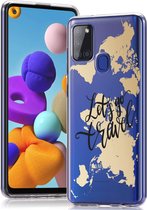 iMoshion Design voor de Samsung Galaxy A21s hoesje - Let's Go Travel - Zwart / Goud