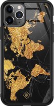 iPhone 11 Pro Max hoesje glass - Wereldkaart | Apple iPhone 11 Pro Max  case | Hardcase backcover zwart