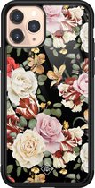 iPhone 11 Pro hoesje glass - Bloemen flowerpower | Apple iPhone 11 Pro  case | Hardcase backcover zwart