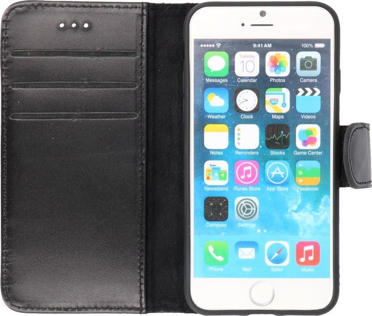 Galata Wallet case iPhone 7 / 8 / SE 2020 case echt leer zwart hoesje