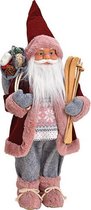 Kerstman in Kunstof en Textiel - Rood / Roze - Hoogte 80 cm