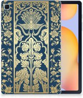 Tablet Hoes Samsung Galaxy Tab S6 Lite | Tab S6 Lite 2022 Silicone Back Case Golden Flowers met transparant zijkanten