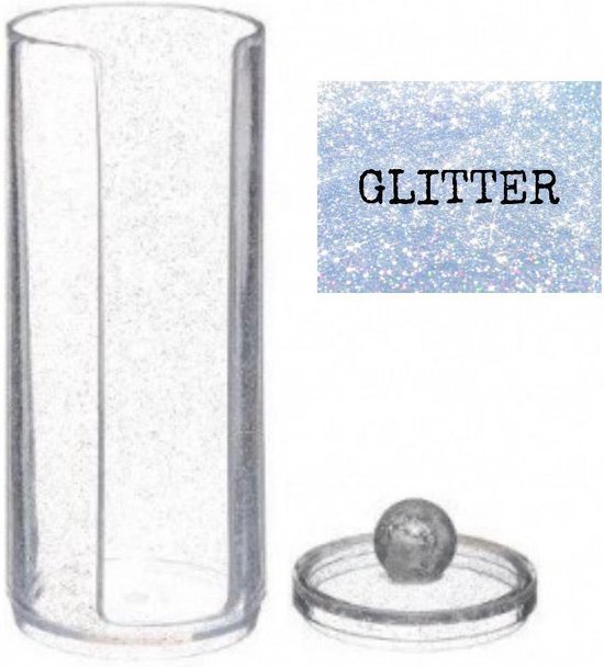 Transparant-Wattenschijfjeshouder-Wattenschijf houder-Wattenschijfjes dispenser-Licht grijs doorzichtig glitter - 5five