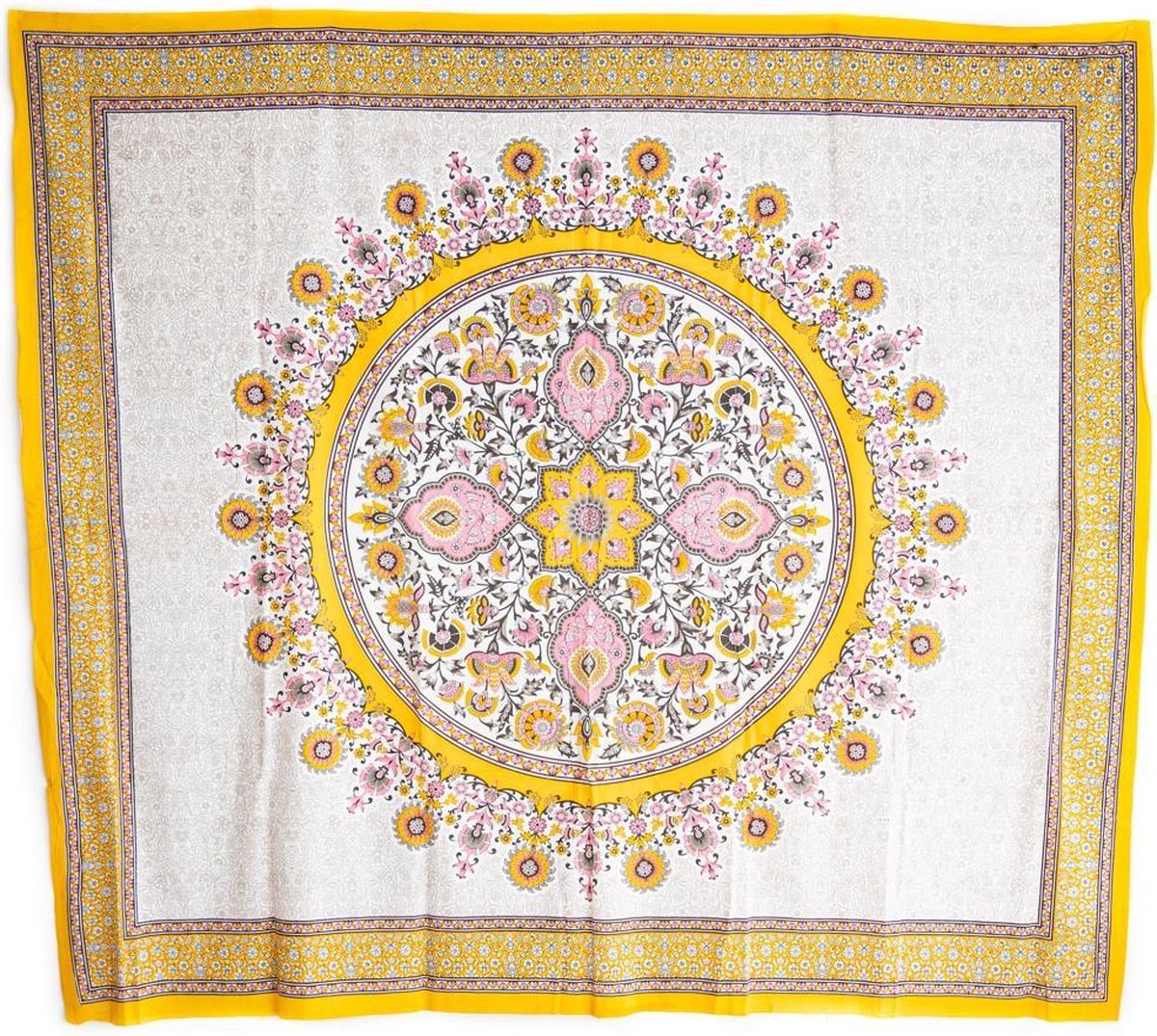 Authentiek Wandkleed Katoen Bloemen Mandala Geel (240 x 210 cm)