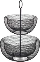 MaxxHome Fruitschaal - 2 etages - Mesh Wire zwart 29cm