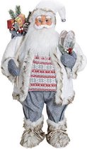 Kerstman in Kuntstof en Textiel - Wit en Grijs - Hoogte 80 cm