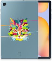 Hoes Geschikt voor Samsung Galaxy Tab S6 Lite | Tab S6 Lite 2022 Tablet Siliconen Backcover Cat Color met transparant zijkanten
