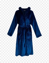 Dames badjas fleece met zakken en capuchon donkerblauw XXL 42-44