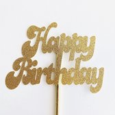 Taartdecoratie versiering| Taarttopper| Cake topper |Happy Birthday| Verjaardag| Goud glitter|14 cm| karton