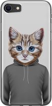 Leuke Telefoonhoesjes - Hoesje geschikt voor iPhone 8 - Kat schattig - Soft case - TPU - Kat - Grijs