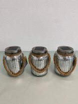 Decoratieve glazen potten met LED verlichting (op zonenergie) -set van 3 stuks (zilver)