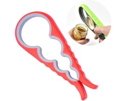 4-in-1 Allesopener - Universeel - Voor deksels en potten - Dekselopener - Potopener - Flesopener - Pot Opener - Fles opener - Pottenopener - Flesopener - Reuma Hulp - Rood / Grijs