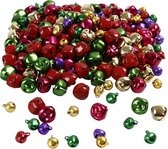 220x Metalen belletjes mix gekleurd 10-14 mm met oog hobby/knutsel benodigdheden - Kerst kersmuts belletjes - Kattenbellen - Hobby- en Knutselmateriaal