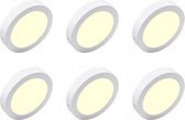 LED Downlight 6 Pack - Opbouw Rond 12W - Warm Wit 3000K - Mat Wit Aluminium - Ø170mm