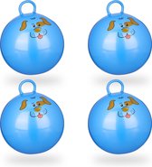 Relaxdays 4 x skippybal in set - voor kinderen - hond design - springbal - blauw