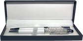Swarovski Stijl Stylus en Balpen | 2 Pennen Geschenkset | Wit | Nieuw Zilver | 500+ Kristallen | Metaal | Speciaal Cadeau Pennenset