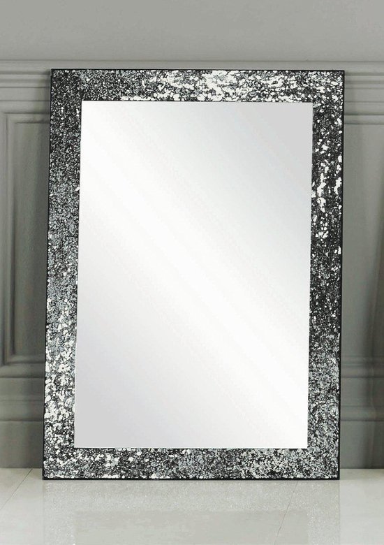 Permanent Verhoog jezelf Wiskunde India Crackle Glass Wandspiegel - Zilver 90x60 | bol.com