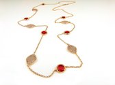 Zilveren halsketting halssnoer collier roos goud verguld Model Pret a Porter met roze en rode stenen