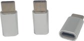 Set van 3 Verloop Adapter MICRO USB-adapter naar USB-C – Nieuw Model - Opzetstuk - Micro-USB to USB C Converter - Zilver - oDaani