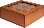 Quvio Theebox (9 vakken van 6 x 6 x 7cm) / Theedoos / Theekist / Bamboo / Houten theekist / Luxe houten theedoos - Bruin