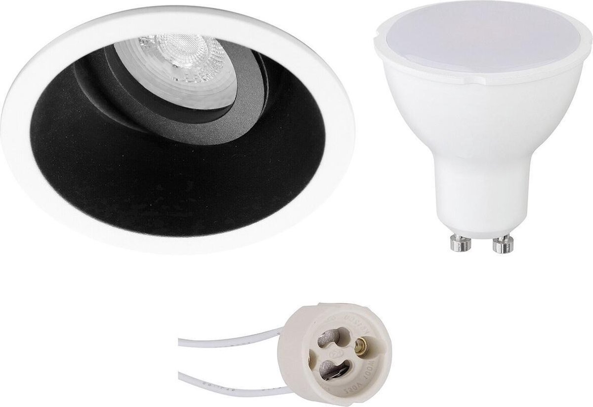 GU10 Inbouwspot Set - Mat Zwart/Wit - Inbouw Rond - Kantelbaar - Pragmi Zano Pro - 4W - Warm Wit 3000K - Ø93mm
