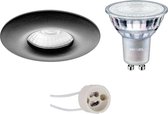 LED Spot Set - Pragmi Luno Pro - Waterdicht IP65 - GU10 Fitting - Inbouw Rond - Mat Zwart - Ø82mm - Philips - MASTER 927 36D VLE - 3.7W - Warm Wit 2200K-2700K - DimTone Dimbaar