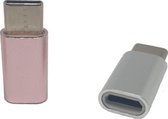 Set van 2 Verloop Adapter MICRO USB-adapter naar USB-C – Nieuw Model - Opzetstuk - Micro-USB to USB C Converter – Zilver + Roze - oDaani