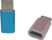 Set van 2 Verloop Adapter MICRO USB-adapter naar USB-C – Nieuw Model - Opzetstuk - Micro-USB to USB C Converter – Blauw + Roze - oDaani