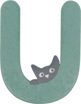 Lettre en bois U vert avec chat | 9 cm | bol.com