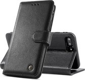 Echt Lederen Hoesje - Book Case Telefoonhoesje - Echt Leren Portemonnee Wallet Case - iPhone 8 Plus - iPhone 7 Plus - Zwart
