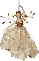 Viv! Home Luxuries Kerstornament - Ballerina met kanten rok - goud creme - 18cm